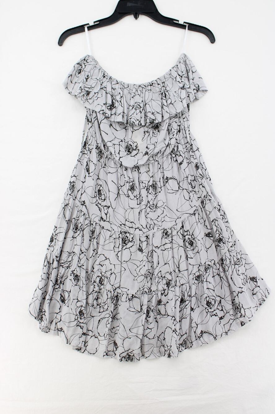 NWT YA LA Strapless Mini Dress Womens Medium Gray Tiered Cotton blend Boho